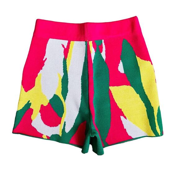 Pink Green White Yellow Tropical Knit Shorts Small - Picture 3 of 5